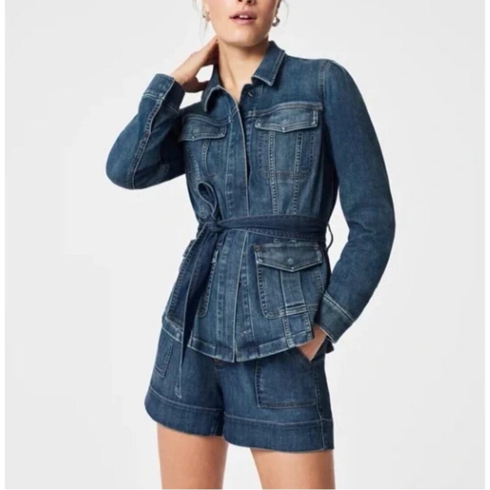 SPANX denim belted shacket Size Large NWT